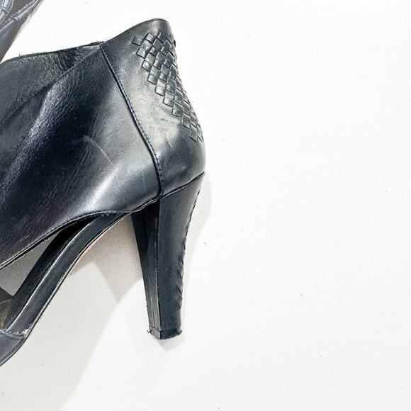 Elliott Lucca Allesandra Black Leather Woven Peep Toe Heel Pump Size 7.5 - Picture 5 of 7